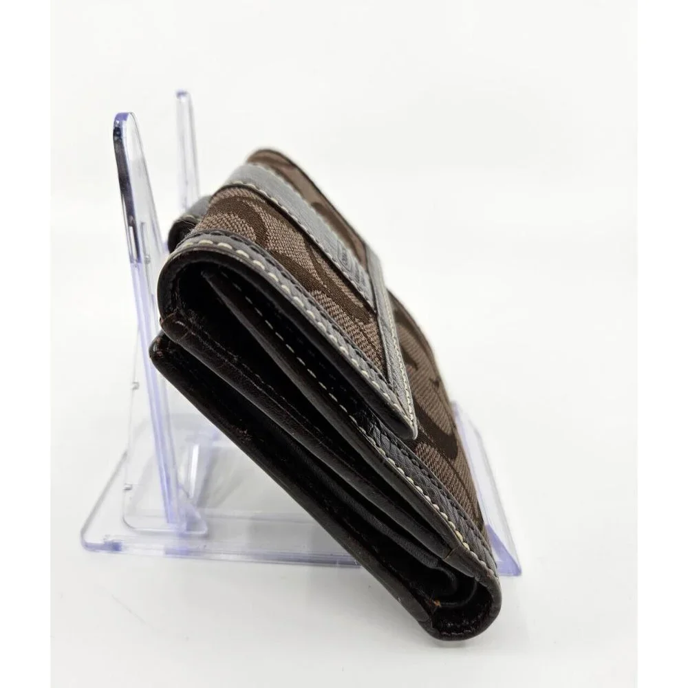 Coach Dark Chocolate Brown Signature Canvas Leather Tri-Fold Snap Wallet - Picture 3 of 13